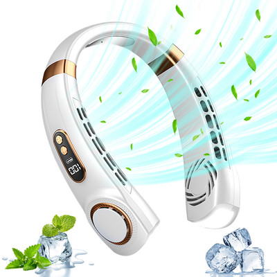 Nešiojamas kaklo ventiliatorius USB rankinis nutildytas LED skaitmeninis ekranas be lapų mini elektrinis ventiliatorius spalvingi atmosferos žibintai, 5-osios pavaros kaklo ventiliatorius
