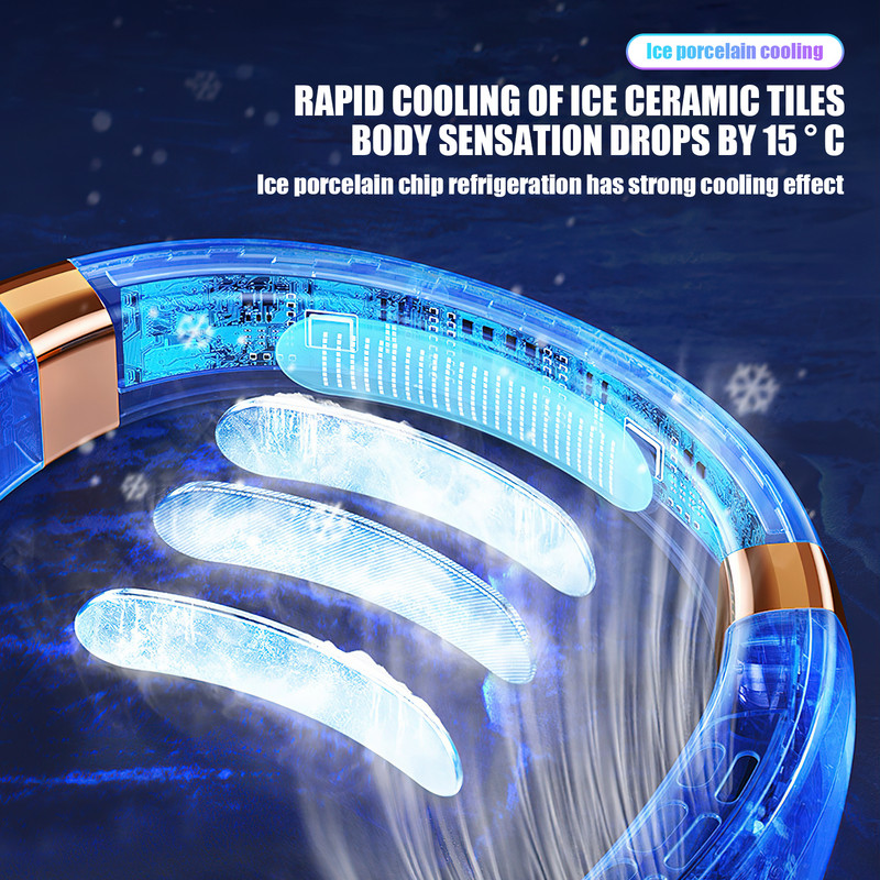 Nešiojamas kaklo ventiliatorius USB rankinis nutildytas LED skaitmeninis ekranas be lapų mini elektrinis ventiliatorius spalvingi atmosferos žibintai, 5-osios pavaros kaklo ventiliatorius