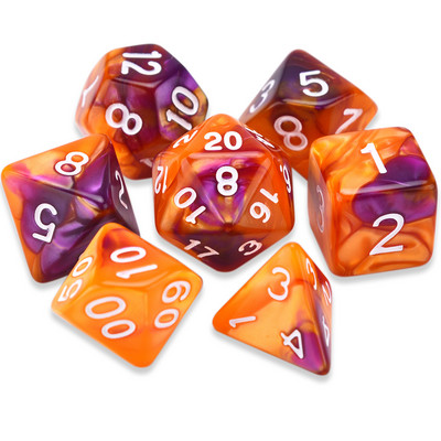 Divu krāsu daudzskaldņu kauliņi D20 D12 D10 D% D8 D6 D4 RPG DND kauliņu spēlēm