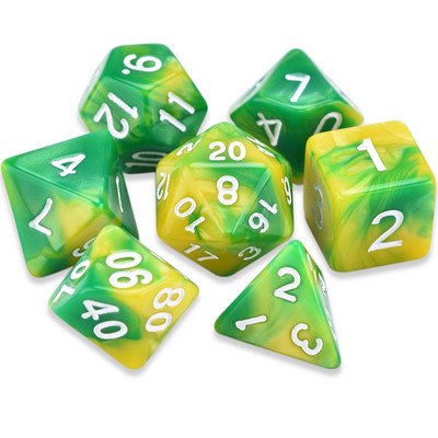 Divu krāsu daudzskaldņu kauliņi D20 D12 D10 D% D8 D6 D4 RPG DND kauliņu spēlēm