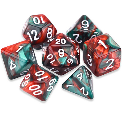 Divu krāsu daudzskaldņu kauliņi D20 D12 D10 D% D8 D6 D4 RPG DND kauliņu spēlēm