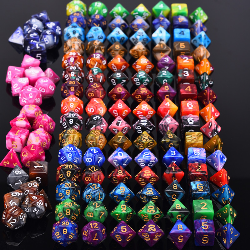 Divu krāsu daudzskaldņu kauliņi D20 D12 D10 D% D8 D6 D4 RPG DND kauliņu spēlēm