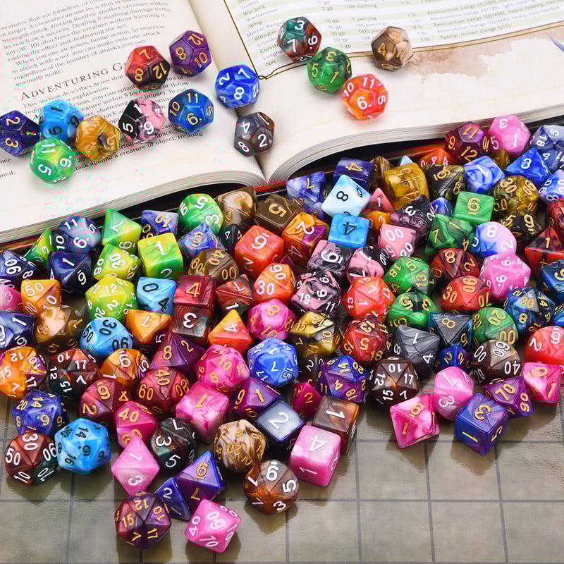 Divu krāsu daudzskaldņu kauliņi D20 D12 D10 D% D8 D6 D4 RPG DND kauliņu spēlēm
