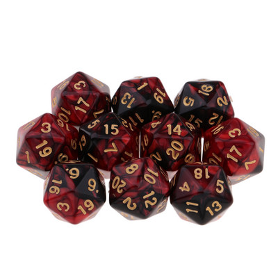 10 tk/komplekt D20 värviline akrüülist mitmetahuline täring, 20-tahuline täringumängukomplekt, Kahevärviline keerlev DND täringukomplekt D&D TRPG lauamängu täringutele