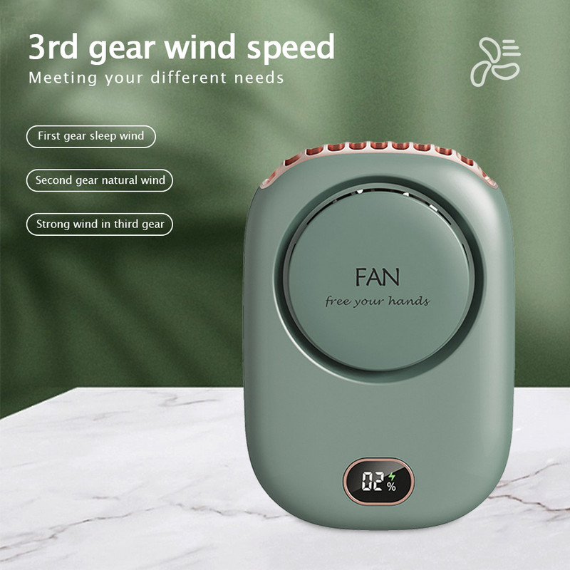 Kaasaskantav rippuv kaelaventilaator USB-laetav õhkjahuti suvine vööklambri ventilaator digitaalne ekraan Mini elektriline ventilaator vaigistatud kaelarihma ventilaatorid