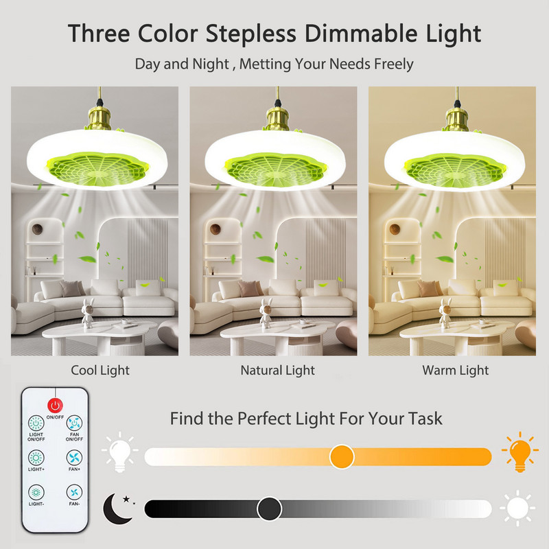 Laeventilaator valguse ja 360° pöörlemisega E27 Laeventilaator Elektriline ventilaatorlamp Lühter ruumi kaunistamiseks