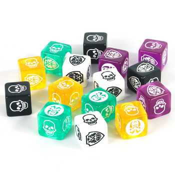 Зарове за игра 6 бр. Зарове D6 Прозрачни зелени, жълти, лилави, непрозрачни, черно-бели за настолна игра Настолна игра