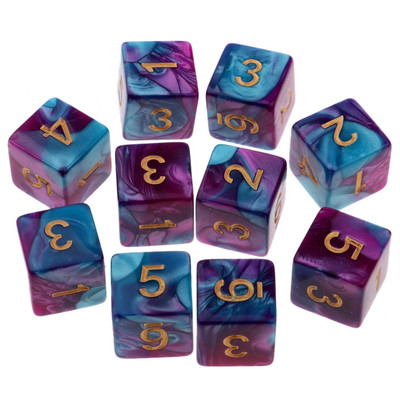 10 бр. D6 Polyhedral 16 mm Комплект зарове - двойни цветове, шестстранни зарове, полупрозрачни цветни зарове, 7 матрици, полупрозрачни зарове, пълен комплект