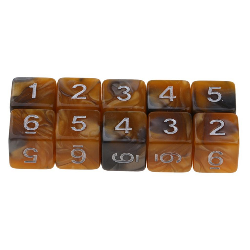 10 vienetų D6 daugiakampis 16 mm kauliukų rinkinys - dviejų spalvų šešių pusių kauliukai permatomos spalvos 7 kauliukų pusiau permatomas kauliukų komplektas