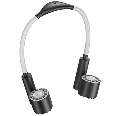 Mini C tipo laisvų rankų ventiliatoriai, įkraunami be ašmenų, dvigubos galvutės ventiliatorius, 3 greičių 1200 mAh nutildymas, skirtas kelionėms lauke