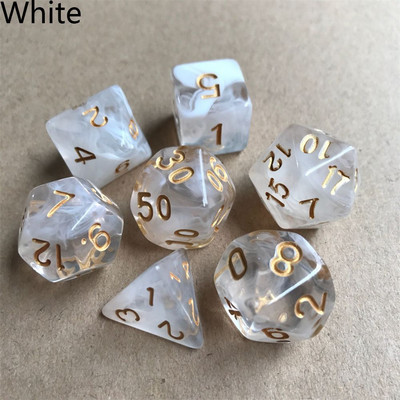 7 tk / komplekt Polyhedral 7 täringukomplekti täringud TRPG jaoks DND tarvikud D4 D6 D8 D10 D12 D20 Täringud lauakaardimängude matemaatikamängude jaoks