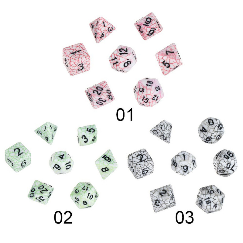 7 tk / komplekt Polyhedral 7 täringukomplekti täringud TRPG jaoks DND tarvikud D4 D6 D8 D10 D12 D20 Täringud lauakaardimängude matemaatikamängude jaoks