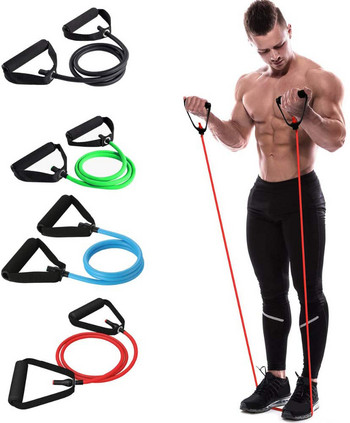 5 нива съпротивителни ленти с дръжки Йога дърпащо въже Еластична лента за фитнес упражнения за домашни тренировки Силови тренировки