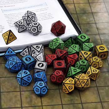 Polyhedral 7-Die Carved Pattern Dice set of D4 D6 D8 D10 D% D12 D20 for RPG DND