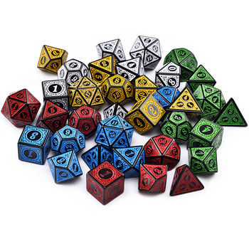 Polyhedral 7-Die Carved Pattern Dice set of D4 D6 D8 D10 D% D12 D20 for RPG DND