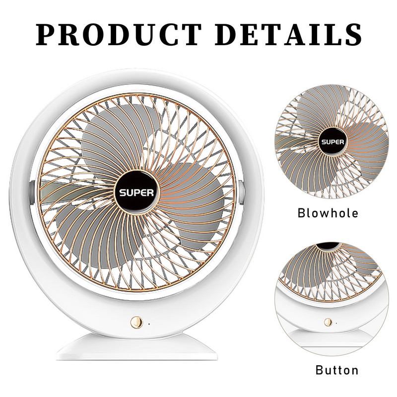 1200 mAh mini lauaventilaator USB-laetav suvine lauajahutusventilaator 3-käiguline reguleeritav 5V 4,5W 180 pöörlemisvaigistus siseruumides ja välitingimustes