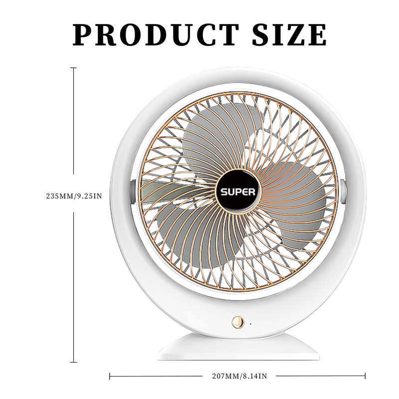 1200 mAh mini lauaventilaator USB-laetav suvine lauajahutusventilaator 3-käiguline reguleeritav 5V 4,5W 180 pöörlemisvaigistus siseruumides ja välitingimustes