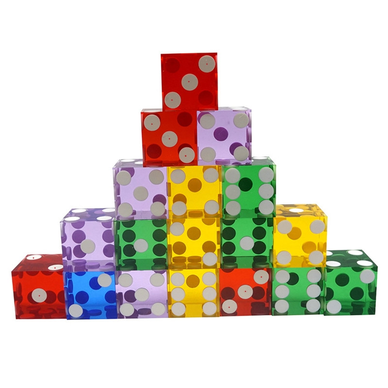 5 akrüülist läbipaistva kuuepoolse D6 kasiino komplekt teravate sirgete nurkade jaoks, täpsus 19 mm