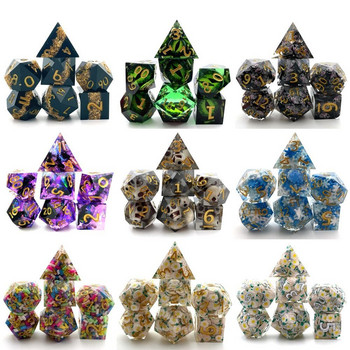 7Pcs Синя/бяла снежинка Polyhedral Resin Dice Set Dices Table Games Аксесоар D6 D8 D10 D12 D20 за D&d DND