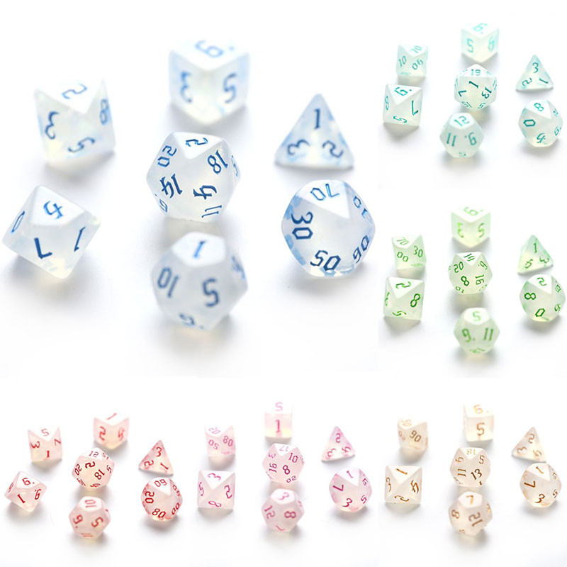 7 tk sillerdav sädelev mitmetahuline täringukomplekt D4 D6 D8 D10 D% D12 D20 lauamängu jaoks uue stiiliga figuurid 6 värvi