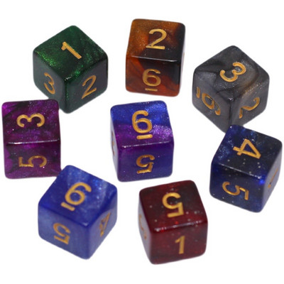 10pcs/set Starry Sky 6-sided Digital Dice Mathematics Teaching Aids Color Sieve Right Angle Dice Board Game Accessories 16mm
