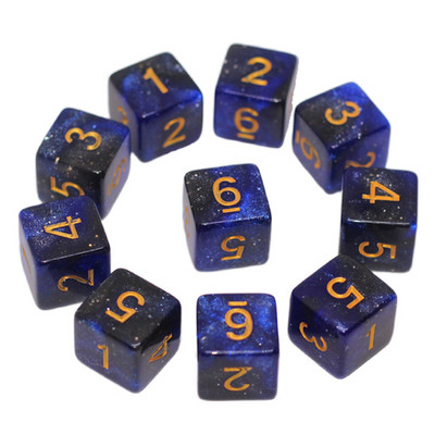 10 бр./компл. Starry Sky 6-sided Digital Dice Mathematics Учебни пособия Цветно сито Аксесоари за настолни игри с прав ъгъл зарове 16 mm