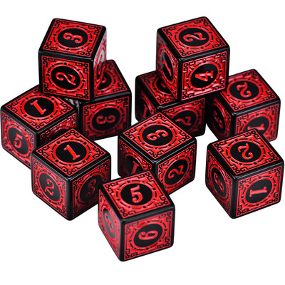 10 D6 numerių kauliukų 16 mm runų lango grotelių kauliukas su ryškia spalva stalo žaidimams DND