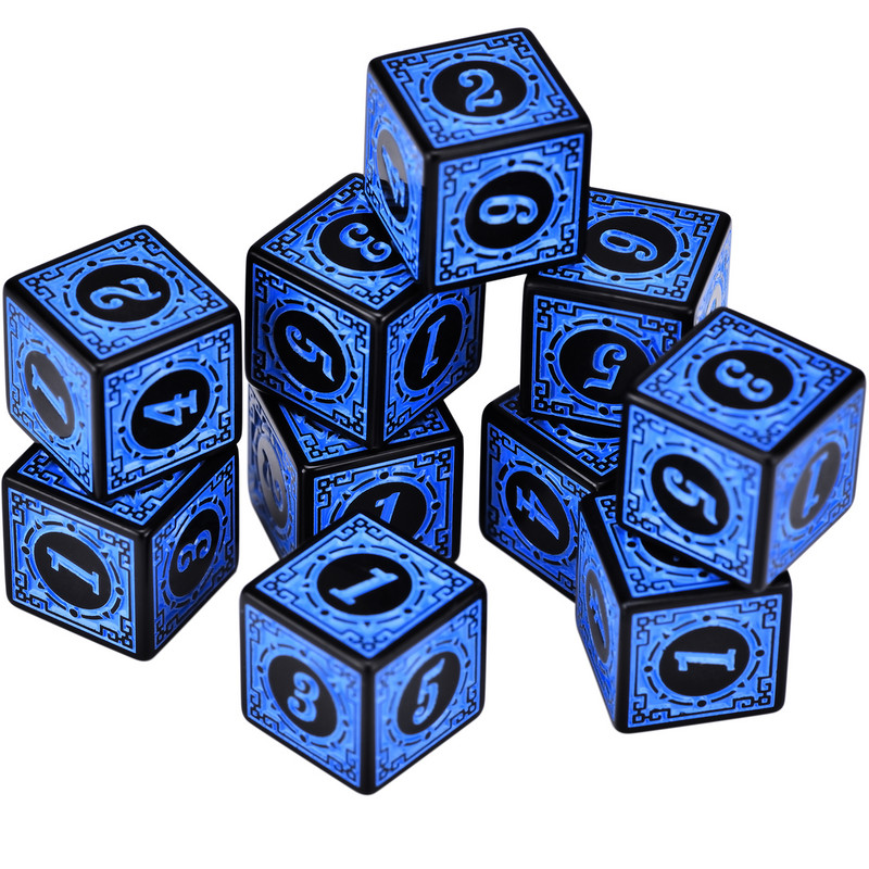 10 D6 numerių kauliukų 16 mm runų lango grotelių kauliukas su ryškia spalva stalo žaidimams DND