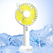 Ventilator de mână mic de birou Ventilator portabil fără fir cu 3 viteze Ventilator de buzunar cu bază pentru ureche de pisică Lumină de noapte 1200 mAh pentru dormitor, birou, acasă