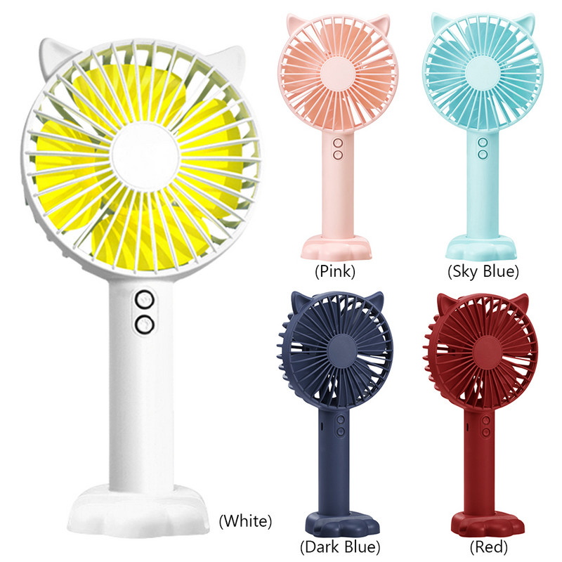 Ventilator de mână mic de birou Ventilator portabil fără fir cu 3 viteze Ventilator de buzunar cu bază pentru ureche de pisică Lumină de noapte 1200 mAh pentru dormitor, birou, acasă
