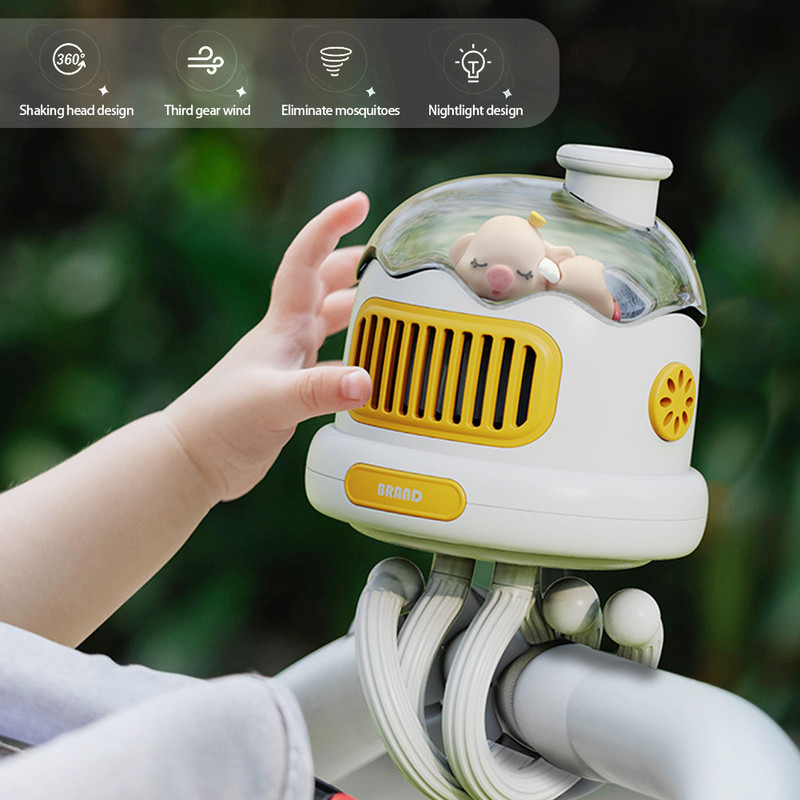 Crtani prijenosni ventilator za dječja kolica USB punjenje Ventilator bez lopatica Zračno hlađenje Električni ventilator Kućno višenamjensko ručno stolno noćno svjetlo