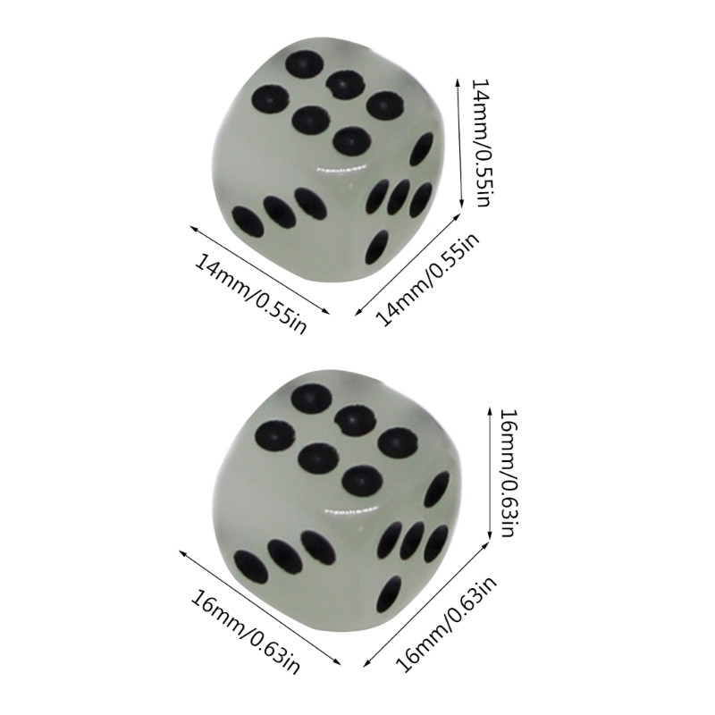 Šviečiantys kauliukai D6 14/16 mm 10 vnt. Šviečiantis šešių pusių štampavimo blokas iš švytinčių kauliukų F2TC