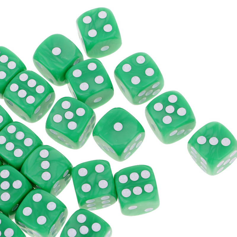 Set 50 de bucăți D6 zaruri rotunde pentru colțuri 16 mm pentru joc de rol de petrecere Jucărie verde