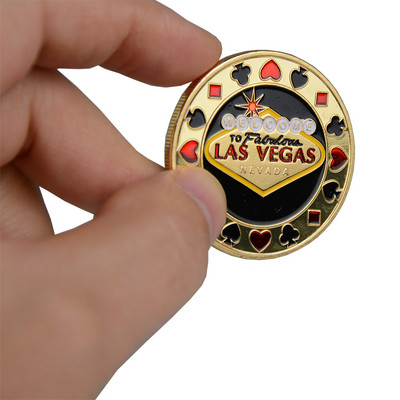 Hot Quality Poker Card Guard Protector Метален жетон Монета с пластмасово покритие Texas Poker Chip Set Игра с бутони LAS VEGAS
