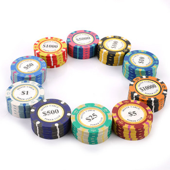 5бр. Комплект керамични чипове за покер Глинени монети за казино 40 мм монети Чипове за покер Развлечение Монети в долари