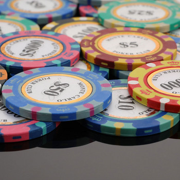 5бр. Комплект керамични чипове за покер Глинени монети за казино 40 мм монети Чипове за покер Развлечение Монети в долари