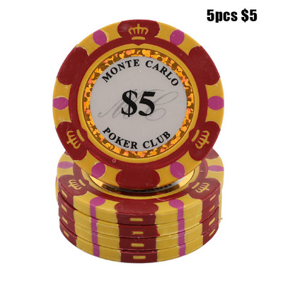 Set 5 bucăți de jetoane de poker din ceramică Monede de cazinou din argilă 40 mm jetoane de poker Monede de dolari de divertisment
