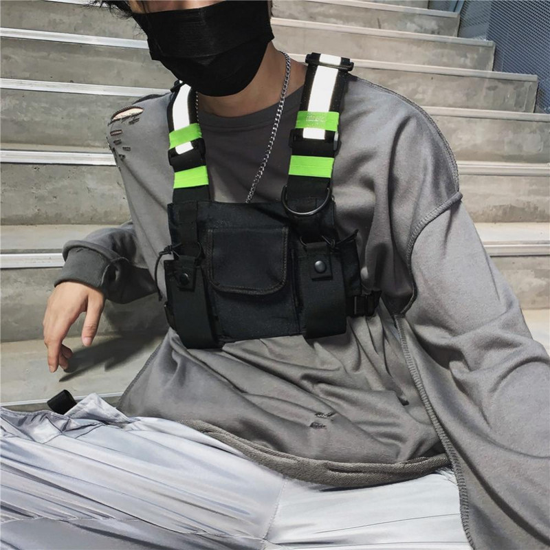 Vyrai, Moterys, madingas krūtinės krepšys, šviesą atspindinti liemenė, hiphopo gatvės apranga, funkcinė lauko sporto šaka