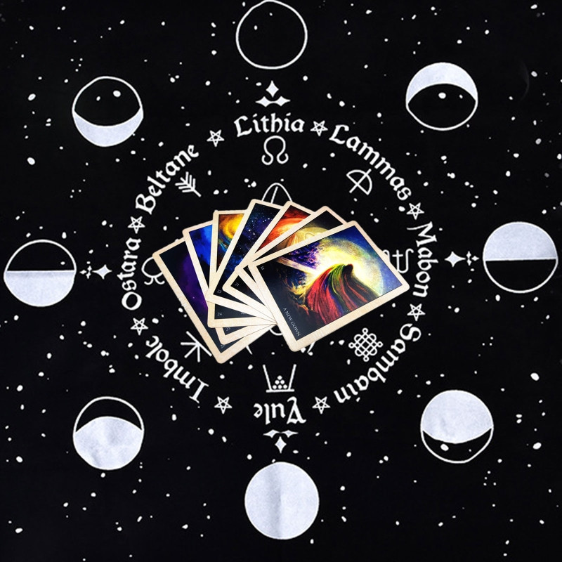 Taro kortos, būrimas, specialus, taro krepšys, trigubas, trigubas taro rankšluostis, astrologijos fazės, 49x49 cm