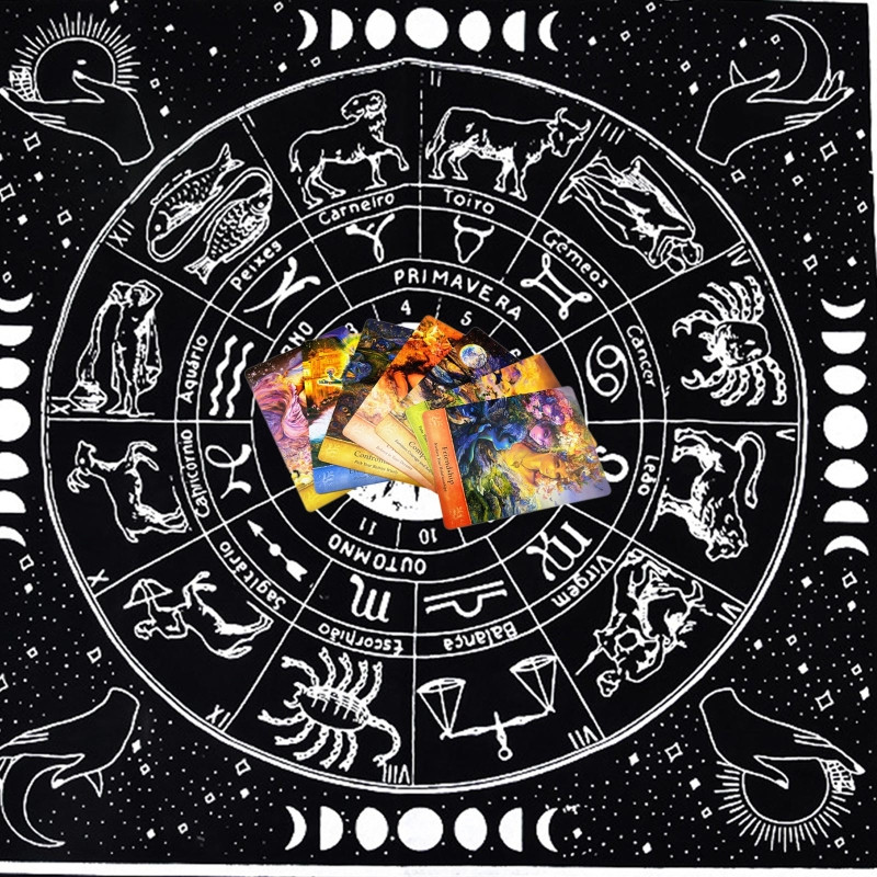 Taro kortos, būrimas, specialus, taro krepšys, trigubas, trigubas taro rankšluostis, astrologijos fazės, 49x49 cm