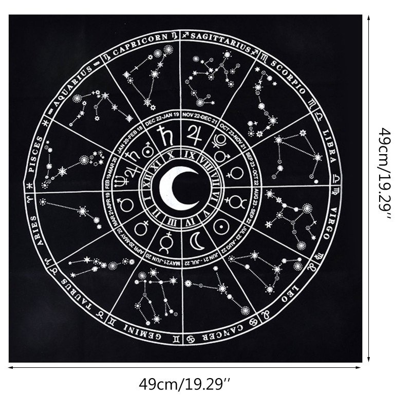 Taro kortos, būrimas, specialus, taro krepšys, trigubas, trigubas taro rankšluostis, astrologijos fazės, 49x49 cm