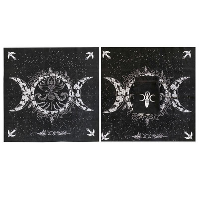 Trīskāršās mēness fāzes Astroloģija Taro kārtis Zīlēšanas galdauts 19"×19" ar Tarot Bag Altāra Taro audumu