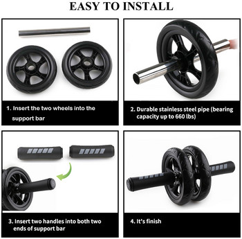 Ab Rollers Wheel Kit Home Exercise Wheel Abdomin Core Roller Trainer for AB Strength Training Gym Εξοπλισμός δύο τροχών με χαλάκι
