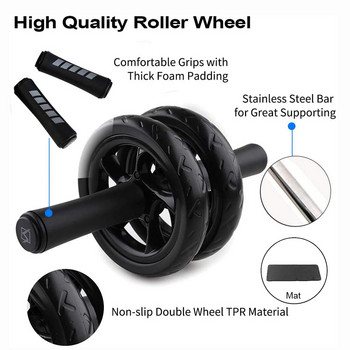 Ab Rollers Wheel Kit Home Exercise Wheel Abdomin Core Roller Trainer for AB Strength Training Gym Εξοπλισμός δύο τροχών με χαλάκι