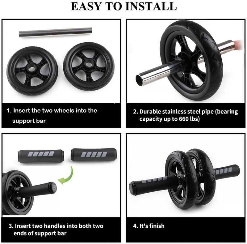 Ab Rollers Wheel Kit Home Exercise Wheel Abdomin Core Roller Trainer for AB Strength Training Gym Εξοπλισμός δύο τροχών με χαλάκι