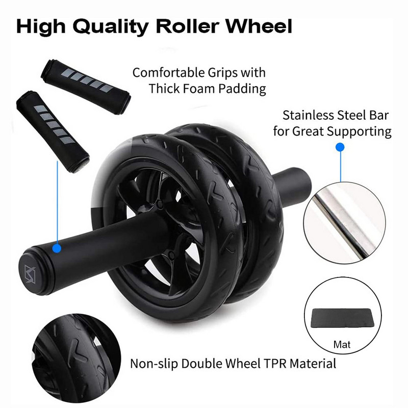 Ab Rollers Wheel Kit Home Exercise Wheel Abdomin Core Roller Trainer for AB Strength Training Gym Εξοπλισμός δύο τροχών με χαλάκι
