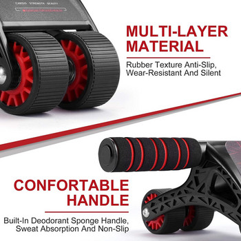 4 Τροχοί κύλινδρος κοιλιακού για βασική προπόνηση κοιλιακούς με ζώνες αντίστασης, πατάκι γονάτων, τέλειος εξοπλισμός γυμναστικής σπιτιού για άνδρες γυναίκες