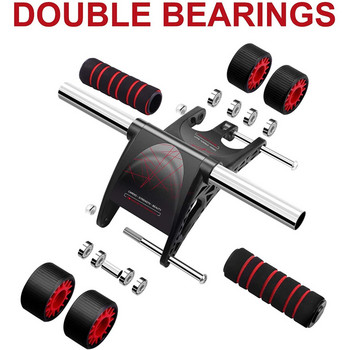 4 Τροχοί κύλινδρος κοιλιακού για βασική προπόνηση κοιλιακούς με ζώνες αντίστασης, πατάκι γονάτων, τέλειος εξοπλισμός γυμναστικής σπιτιού για άνδρες γυναίκες