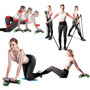4 Τροχοί κύλινδρος κοιλιακού για βασική προπόνηση κοιλιακούς με ζώνες αντίστασης, πατάκι γονάτων, τέλειος εξοπλισμός γυμναστικής σπιτιού για άνδρες γυναίκες