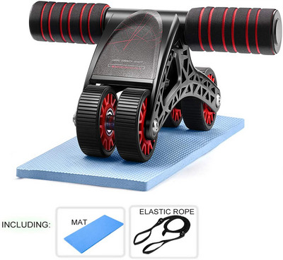 4 колела Ab Roller For Core Workout Abdominal Trainers със съпротивителни ленти, подложка за коленете, идеално оборудване за домашна гимнастика за мъже, жени